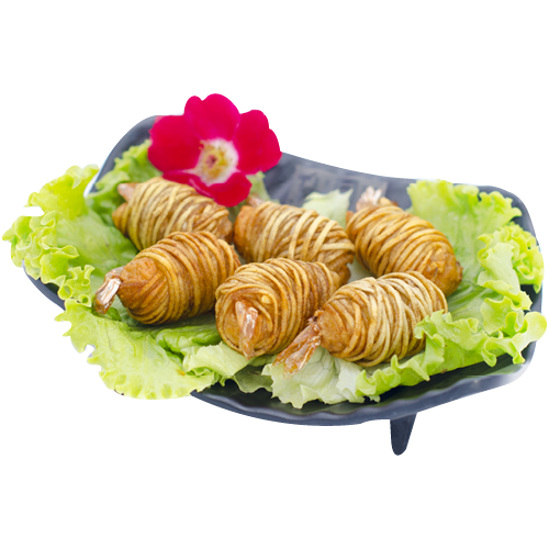 Crevettes en chemise de pommes de terre